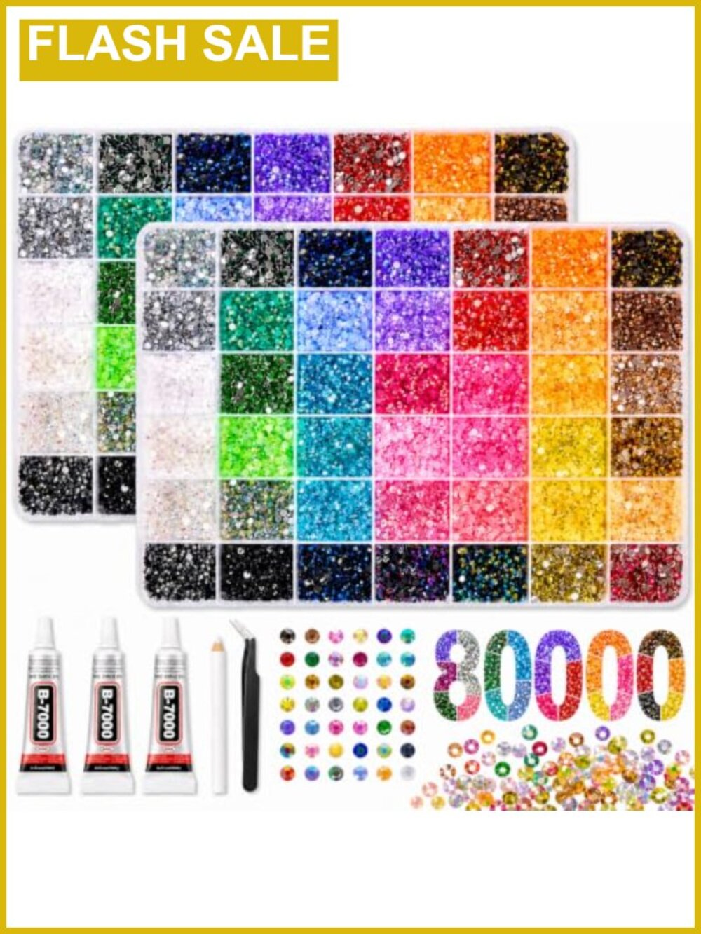 80000Pcs 42 Colors 5mm Flatback Rhinestones with 3 B7000 Glue & Tools